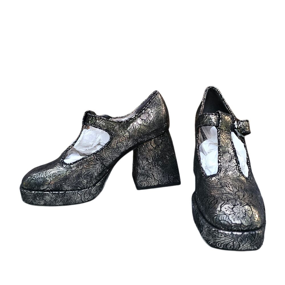 MaryJane Platform Heels Sam Edelman Circus Kay Size 9.5 Brown Floral Metallic